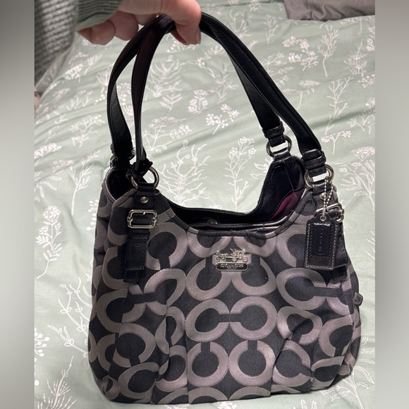 Coach Handbags - Coach Black and Gray Patterned Shoulder Bag